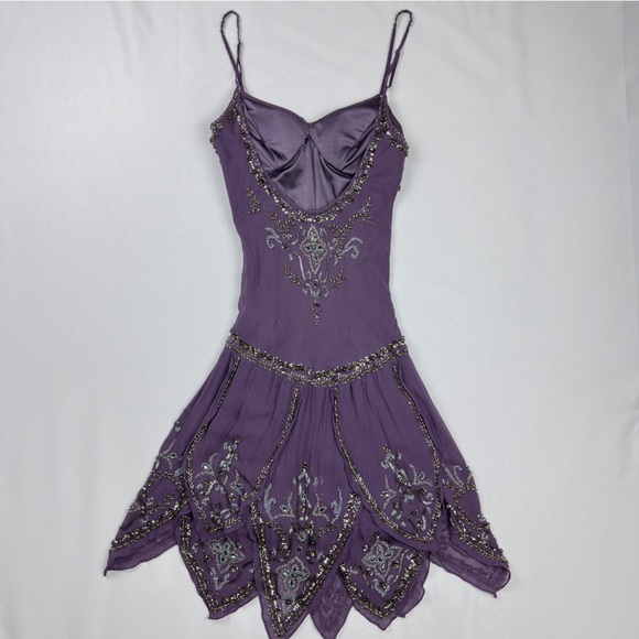 Sue Wong Nocturne Silk Beaded Purple Mini Dress - Picture 4 of 11